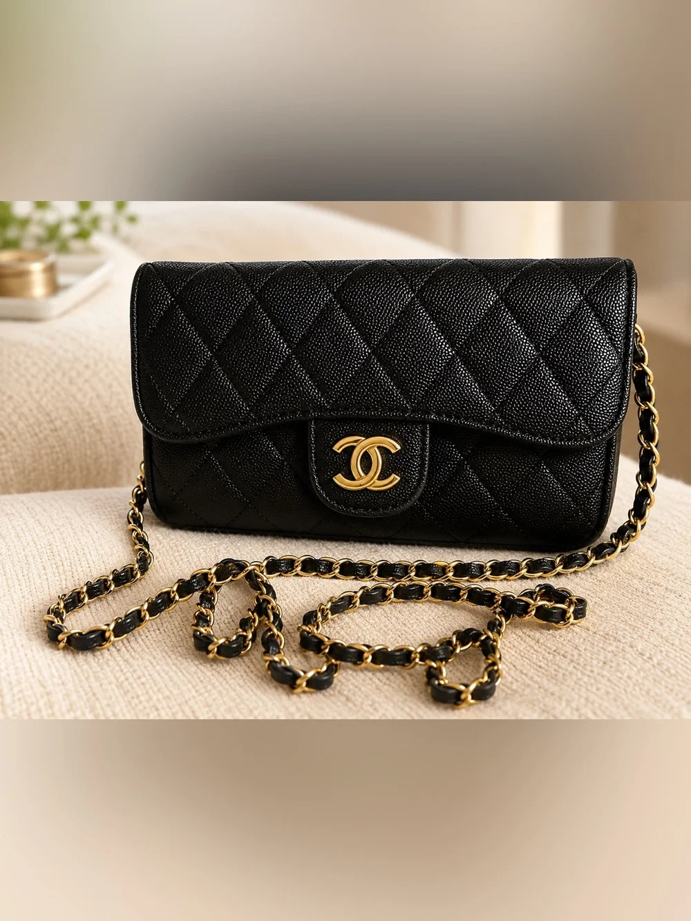 Source Unknown Black Quilted Crossbody with Gold Hardware